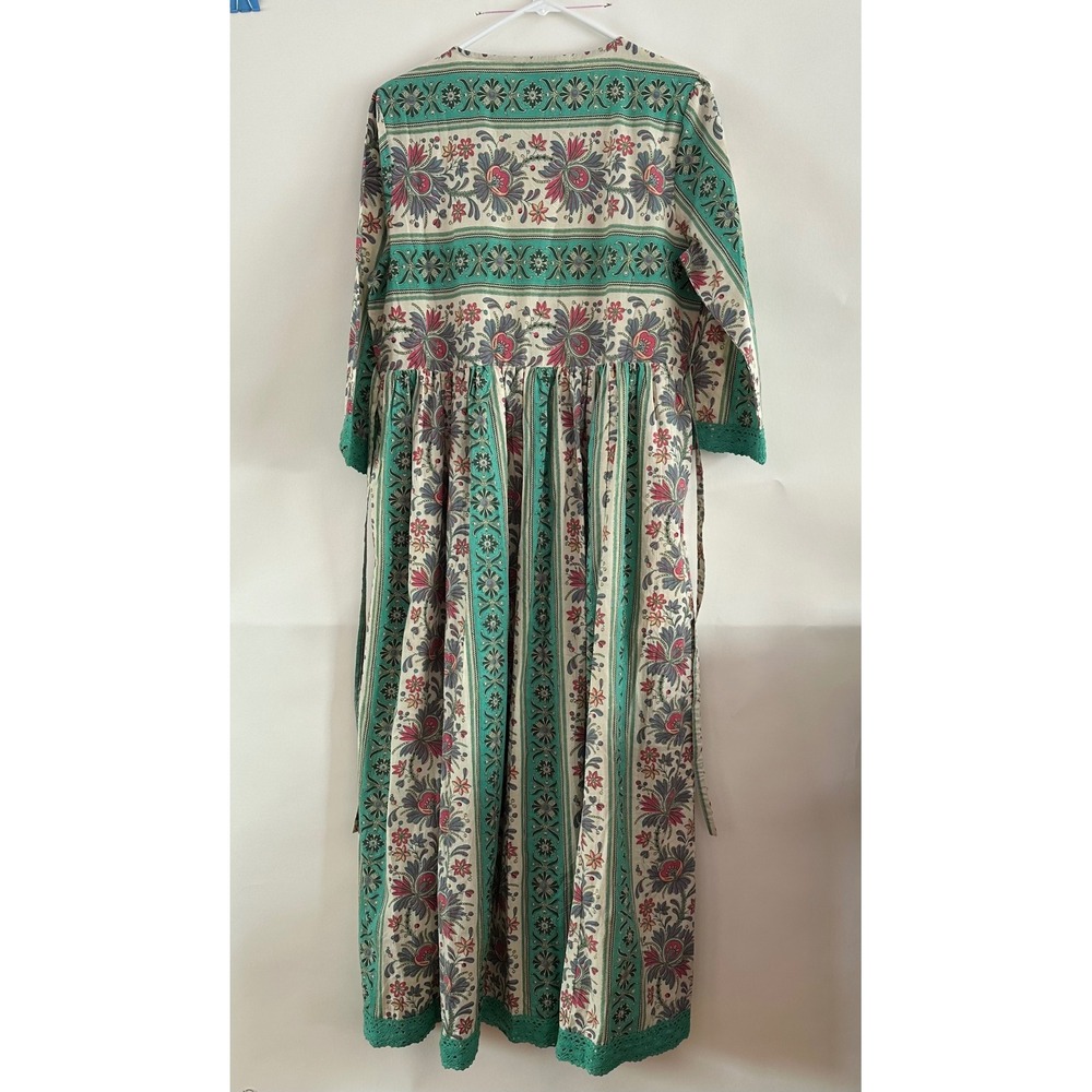 April Cornell Green Pink Floral Cotton Maxi Dress Crochet Trim Boho Womens M NWT - Picture 2 of 7
